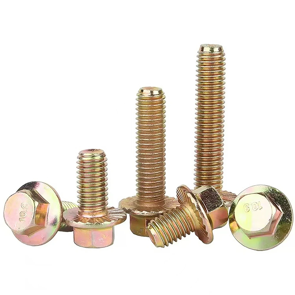 Serrated Flange Bolt/ Flange-Bolt 4.8 8.8 10.9 Grade Metal Hex Head Flange Bolt , Metric Hexagon Head Cap Yellow White Zinc Plated/Din6921/Gb5789