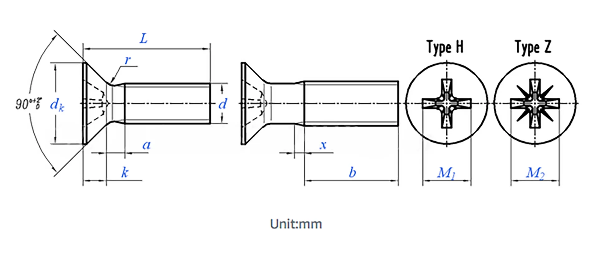 GB/T 819 Stainless Steel Cross Recessed Countersunk Screws - Flush Finish A2-70