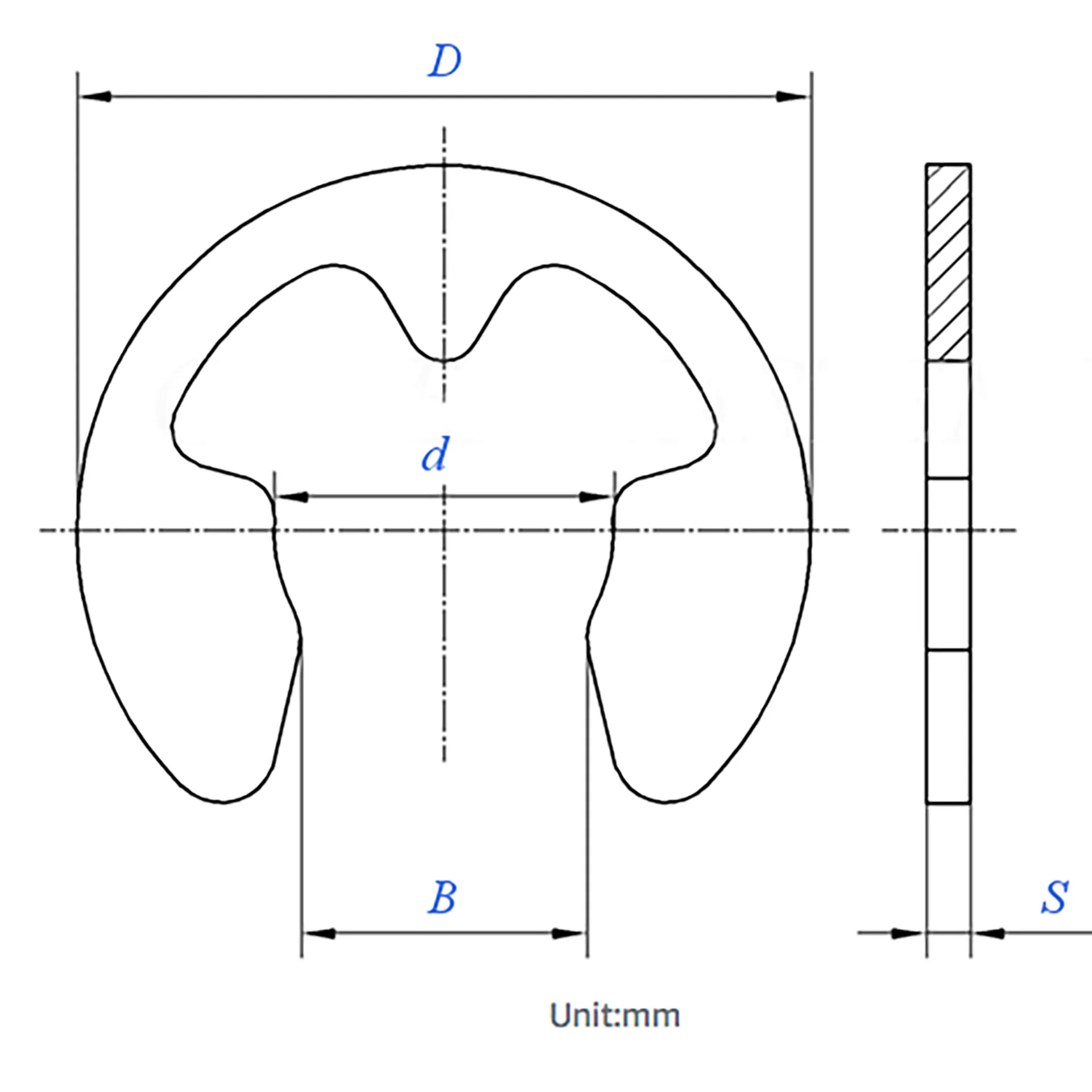 E-Type Snap Ring (E-Clip) - Stainless Steel/Carbon Steel