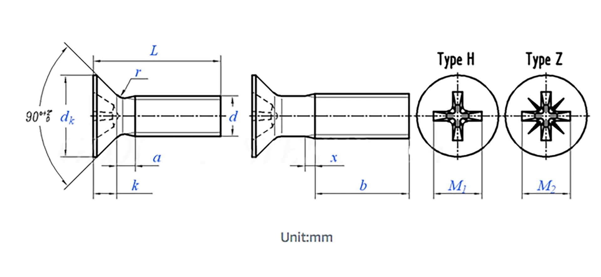 M3-M8 Phillips Flat Head Screws GB/T 819 countersunk head screws